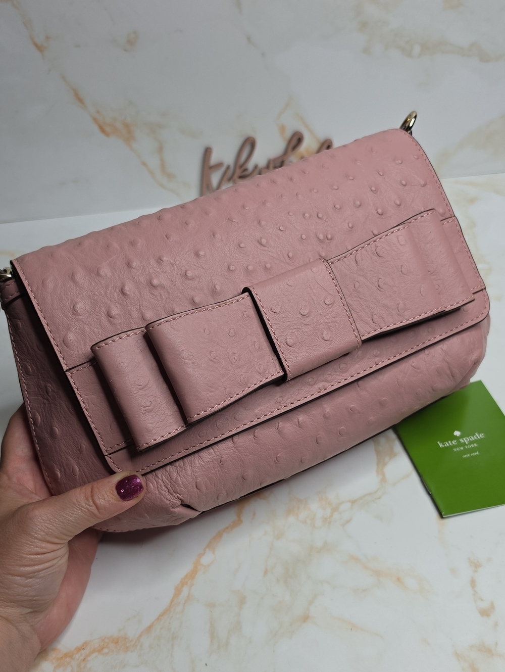 kate spade Blush Pink Bow Shoulder Bag Joleen Charm City Ostrich Rosefrost New - Picture 4 of 10